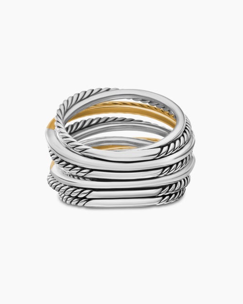 Womens Crossover Ring in Sterling Silver with 18K Yellow Gold, 17.8mm