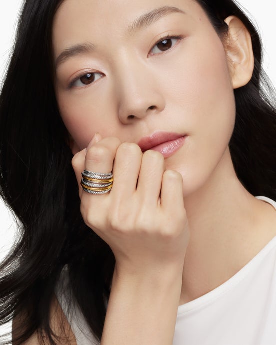 Crossover Ring in Sterling Silver with 18K Yellow Gold, 17.8mm