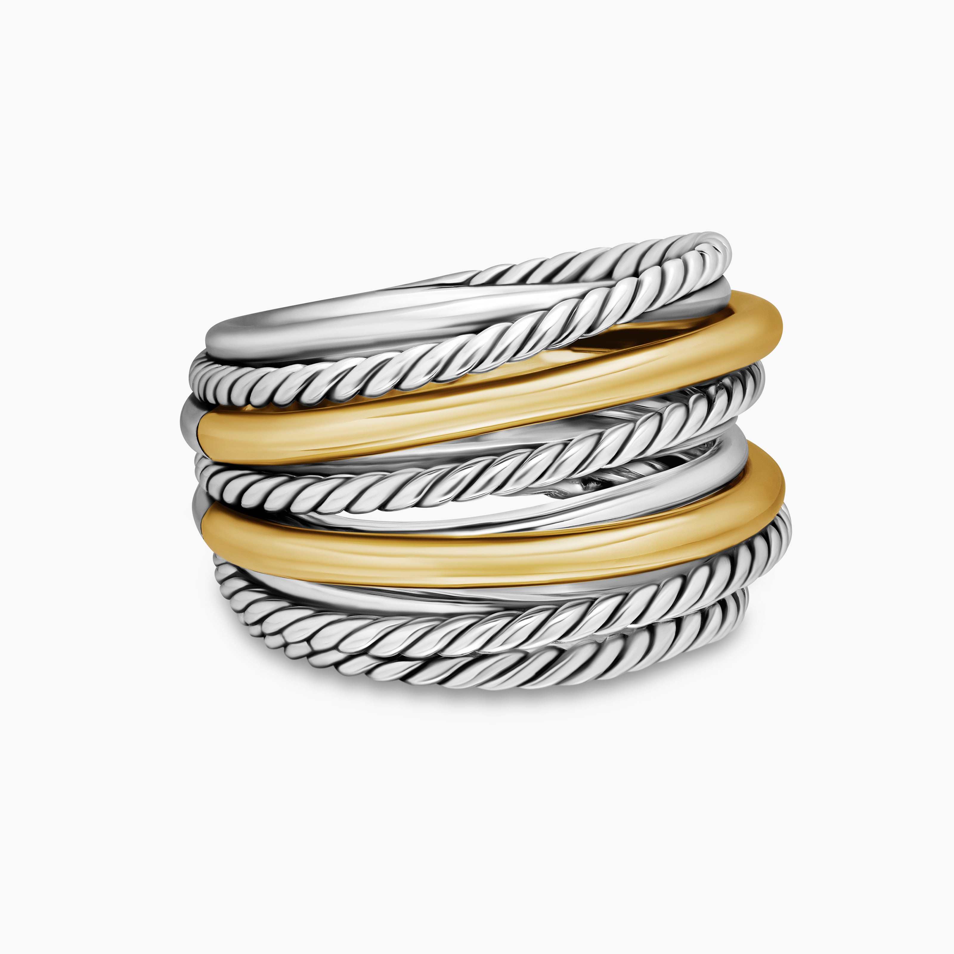 Womens Crossover Ring in Sterling Silver with 18K Yellow Gold, 17.8mm