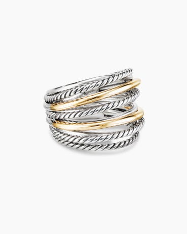 Crossover Ring in Sterling Silver with 18K Yellow Gold, 17.8mm