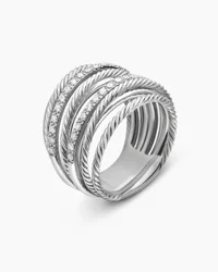 Crossover Ring in Sterling Silver with Diamonds, 17.8mm