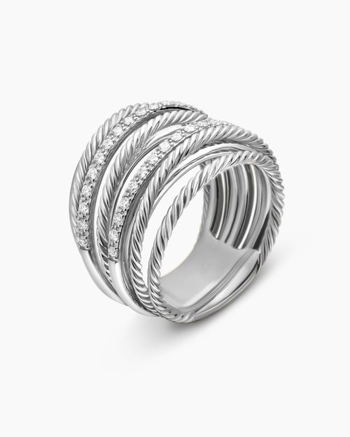 Womens Crossover Ring in Sterling Silver with Diamonds, 17.8mm