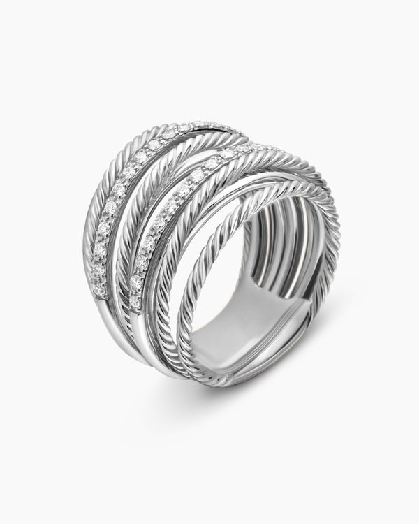 Crossover Ring in Sterling Silver with Diamonds, 17.8mm