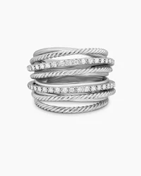 Crossover Ring in Sterling Silver with Diamonds, 17.8mm