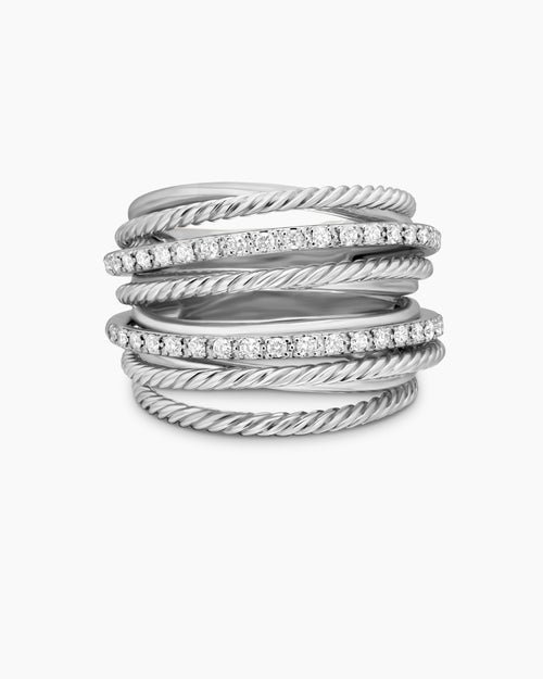 Womens Crossover Ring in Sterling Silver with Diamonds, 17.8mm