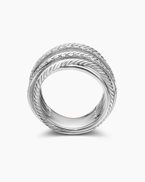Womens Crossover Ring in Sterling Silver with Diamonds, 17.8mm