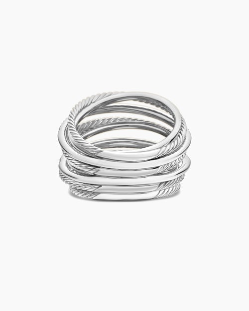 Womens Crossover Ring in Sterling Silver with Diamonds, 17.8mm