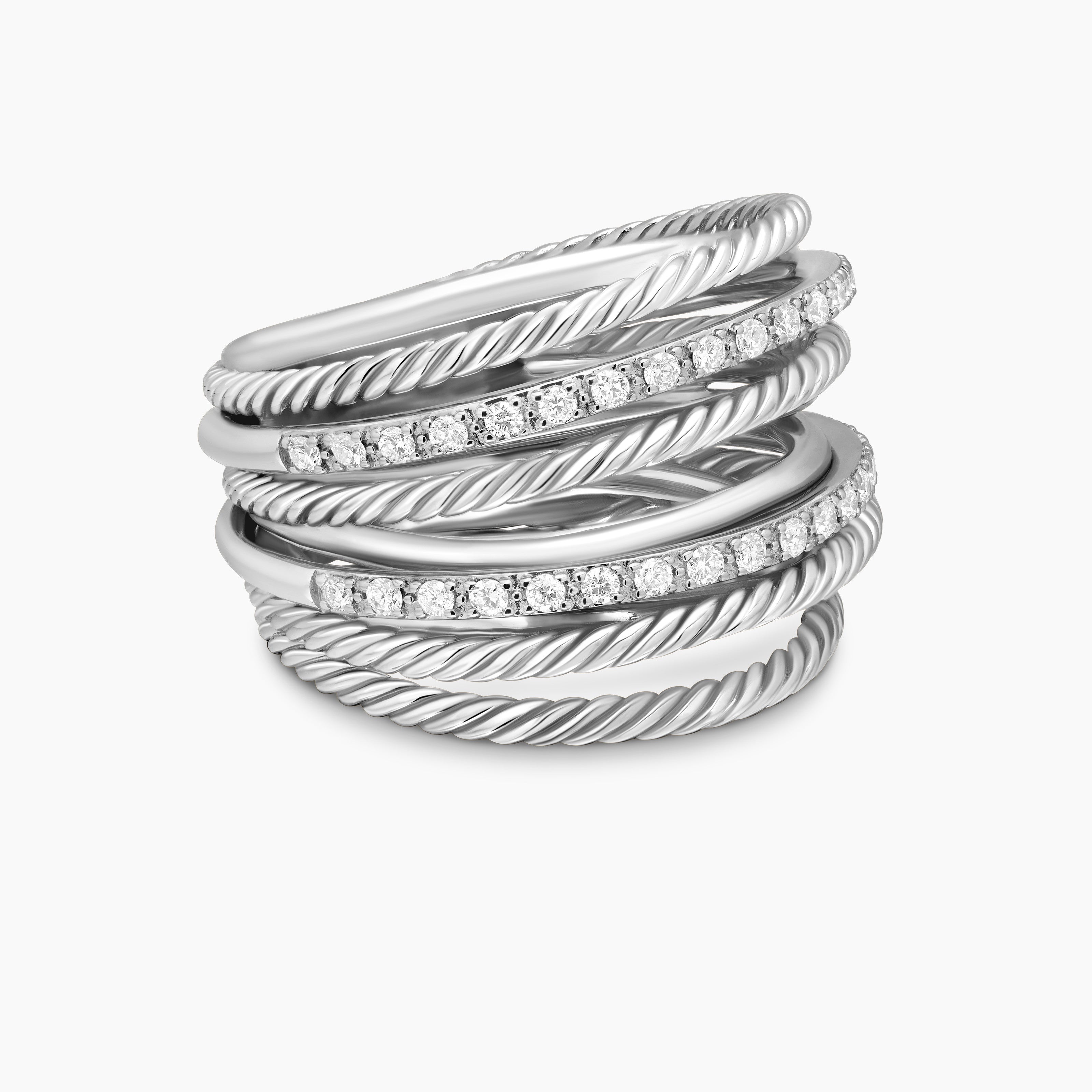 Womens Crossover Ring in Sterling Silver with Diamonds, 17.8mm