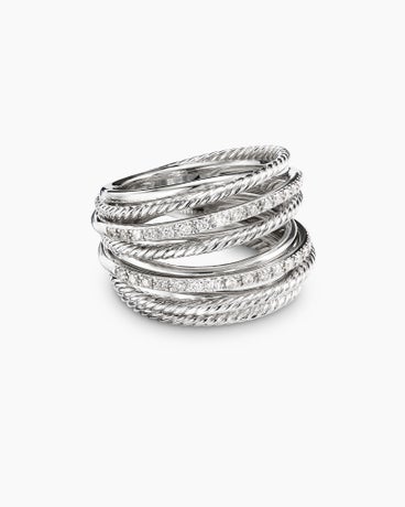 Crossover Ring in Sterling Silver with Diamonds, 17.8mm