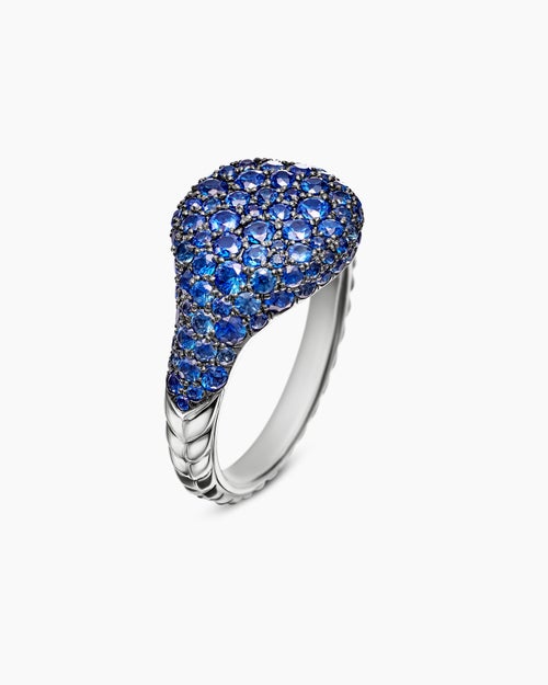 Womens Pavé Pinky Ring in 18K White Gold with Sapphires, 10mm