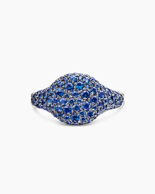 Womens Pavé Pinky Ring in 18K White Gold with Sapphires, 10mm