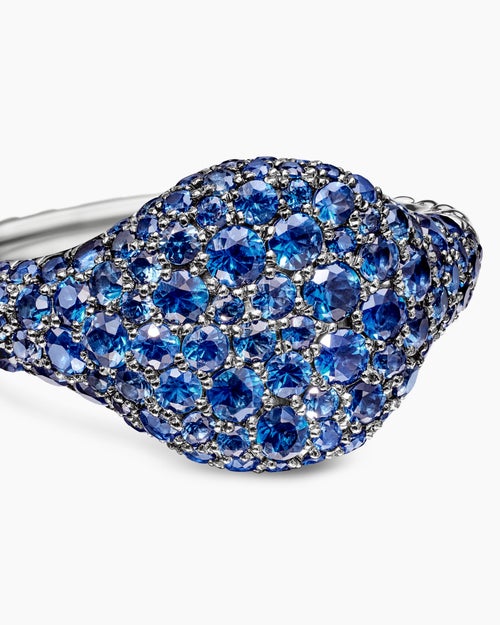 Womens Pavé Pinky Ring in 18K White Gold with Sapphires, 10mm