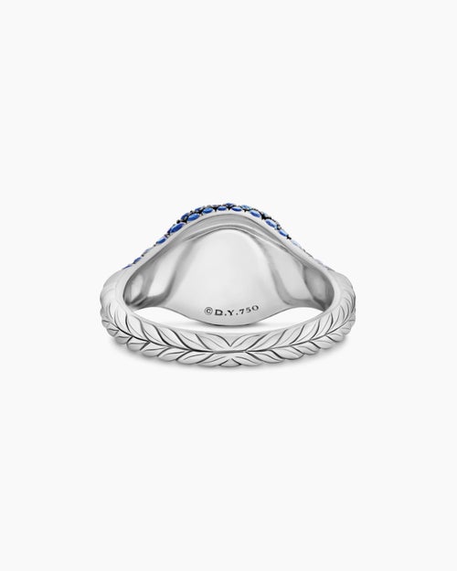 Womens Pavé Pinky Ring in 18K White Gold with Sapphires, 10mm
