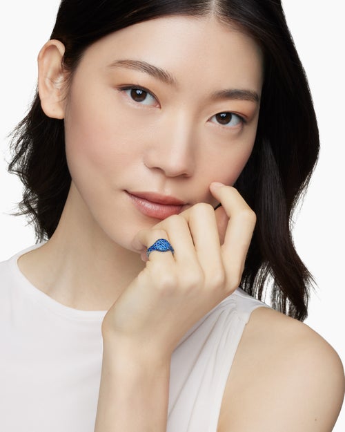 Womens Pavé Pinky Ring in 18K White Gold with Sapphires, 10mm