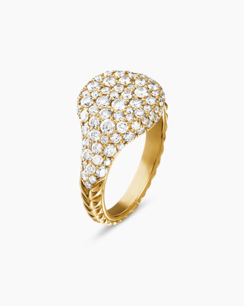 Womens Pavé Pinky Ring in 18K Yellow Gold with Diamonds, 10mm