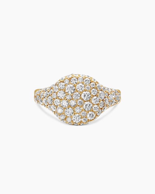Womens Pavé Pinky Ring in 18K Yellow Gold with Diamonds, 10mm