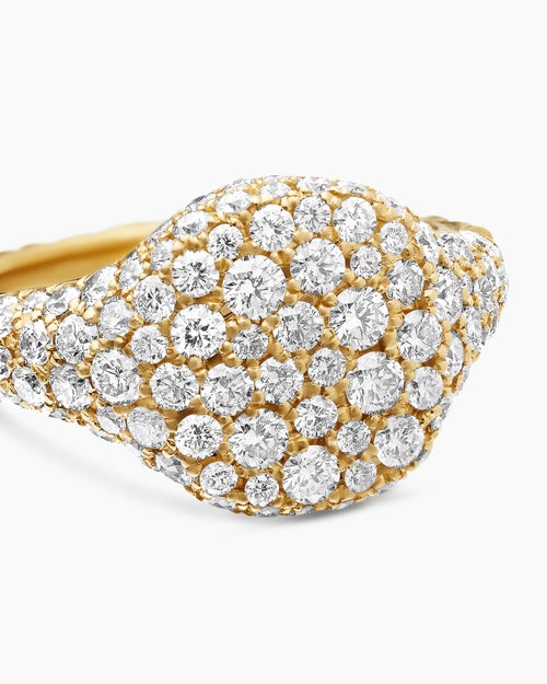 Womens Pavé Pinky Ring in 18K Yellow Gold with Diamonds, 10mm