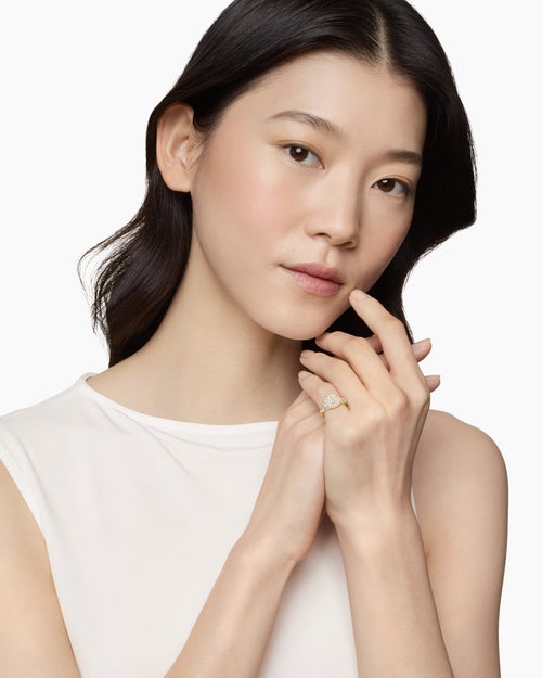 Womens Pavé Pinky Ring in 18K Yellow Gold with Diamonds, 10mm