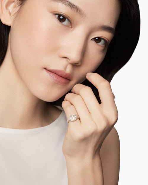 Womens Pavé Pinky Ring in 18K Yellow Gold with Diamonds, 10mm