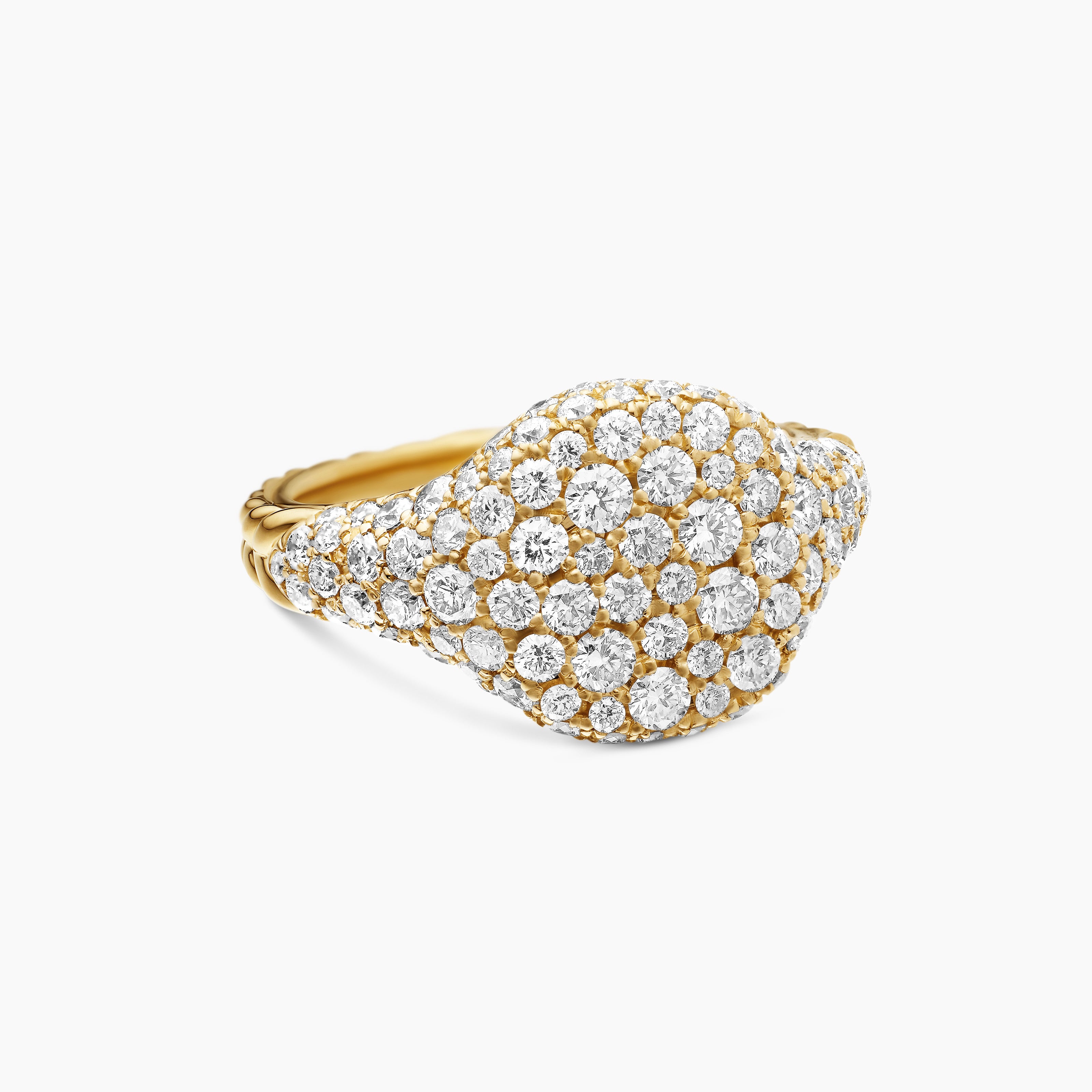 Womens Pav&eacute; Pinky Ring in 18K Yellow Gold with Diamonds, 10mm
