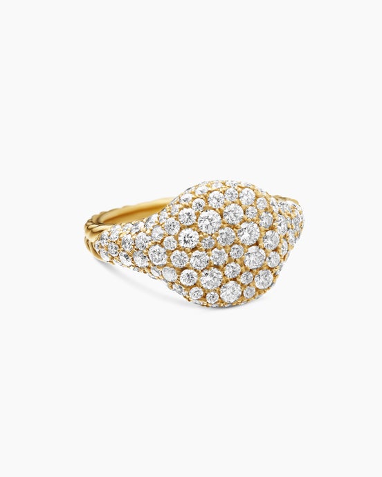 Chevron Pinky Ring in 18K Yellow Gold with Diamonds, 10mm