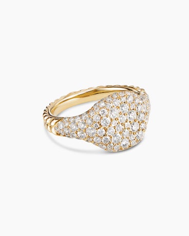 Chevron Pinky Ring in 18K Yellow Gold with Diamonds, 10mm