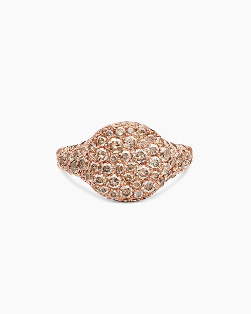 Bague pour auriculaire à pavé en or rose 18 carats avec diamants cognac, 10 mm pour femmes