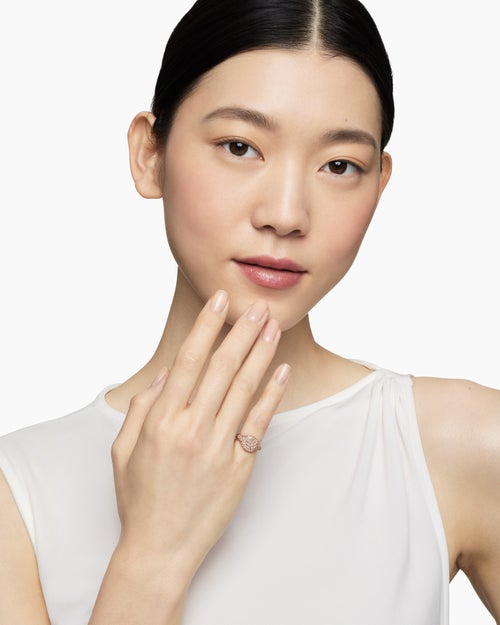 Womens Pavé Pinky Ring in 18K Rose Gold with Diamonds, 10mm