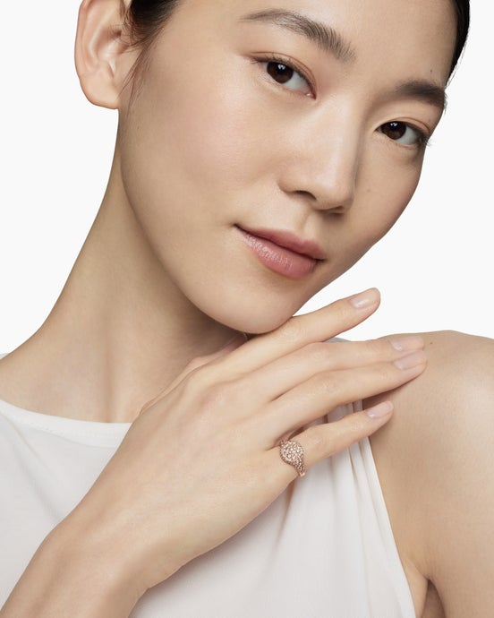 Chevron Pinky Ring in 18K Rose Gold with Diamonds, 10mm