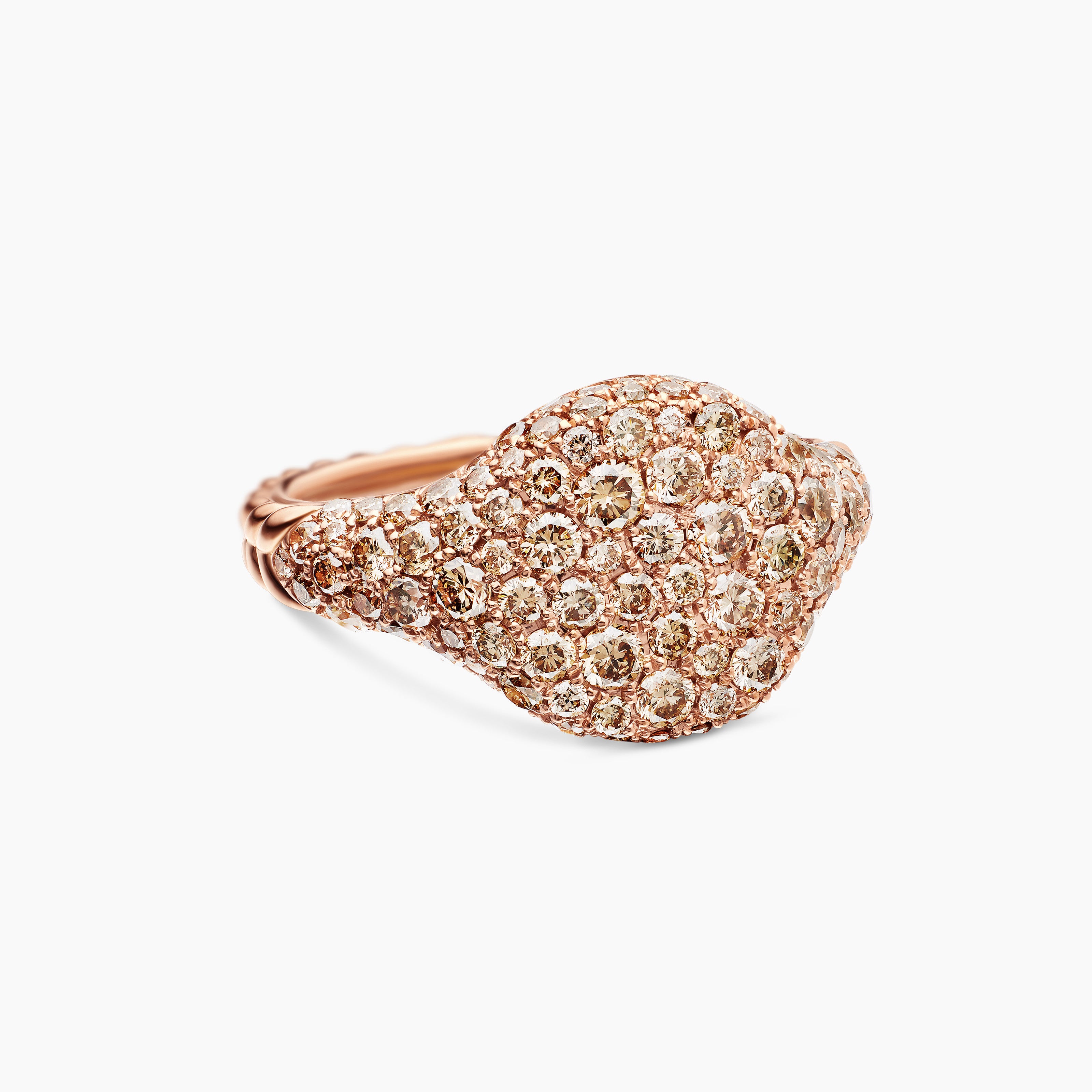 Womens Pav&eacute; Pinky Ring in 18K Rose Gold with Cognac Diamonds, 10mm