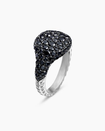 Chevron Pinky Ring in 18K White Gold with Black Diamonds, 10mm