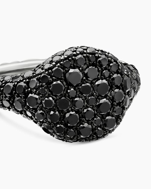Womens Pavé Pinky Ring in 18K White Gold with Black Diamonds, 10mm
