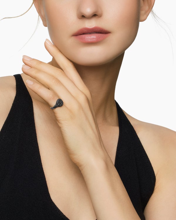 Pavé Pinky Ring in 18K White Gold with Diamonds, 10mm