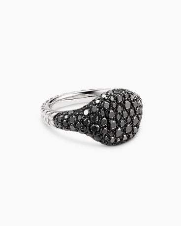Chevron Pinky Ring in 18K White Gold with Black Diamonds, 10mm