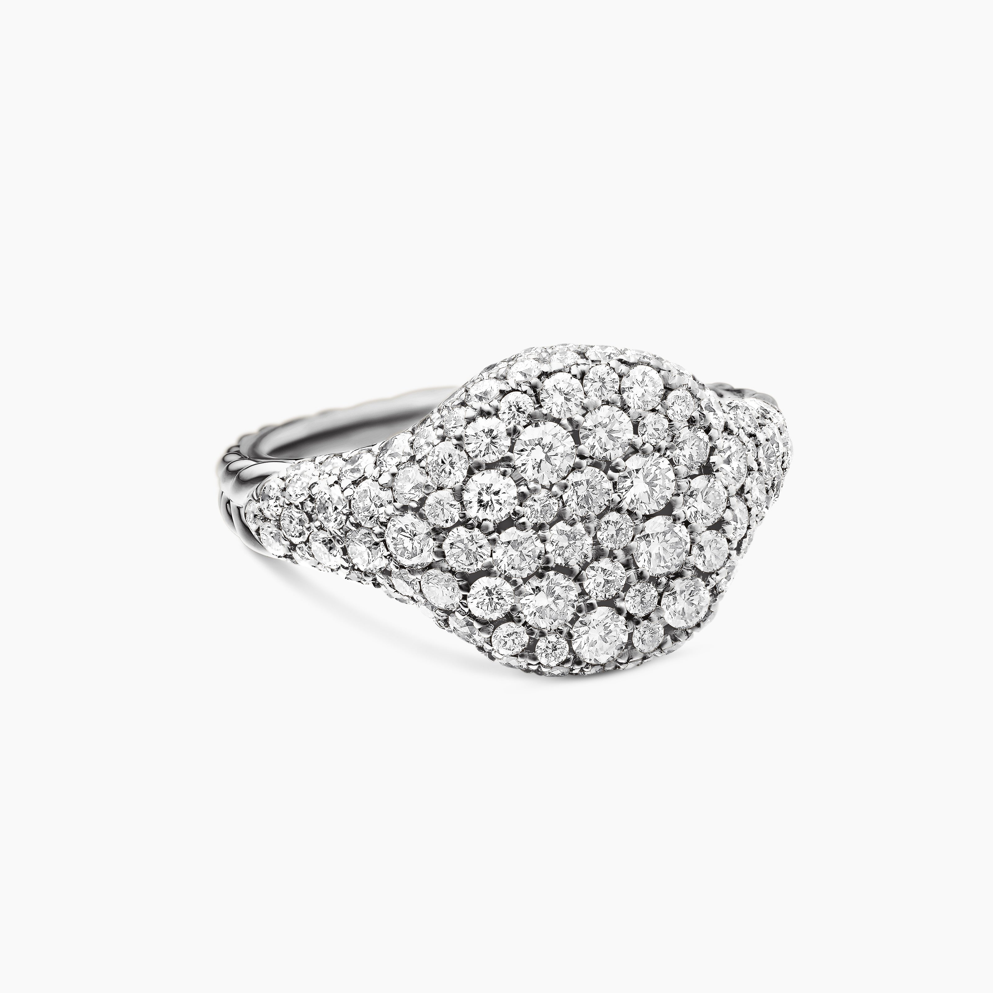 Womens Pav&eacute; Pinky Ring in 18K White Gold with Diamonds, 10mm