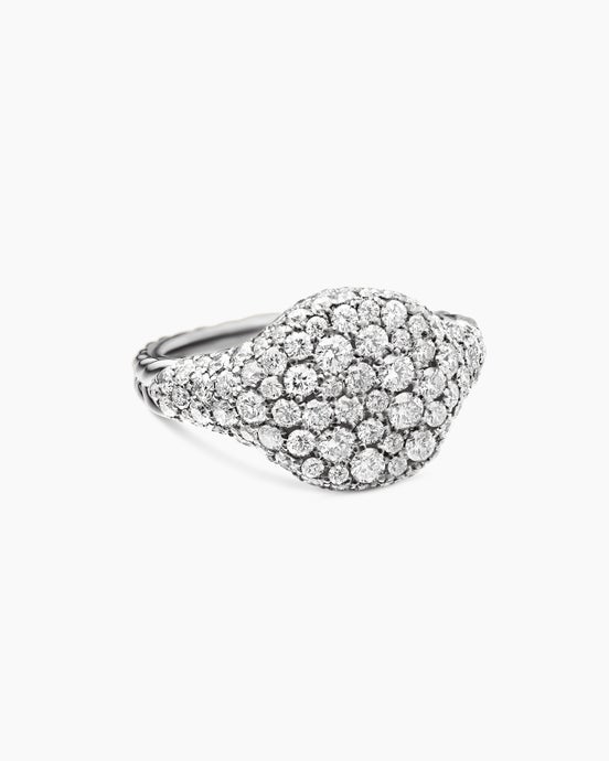 Pavé Pinky Ring in 18K White Gold with Diamonds, 10mm