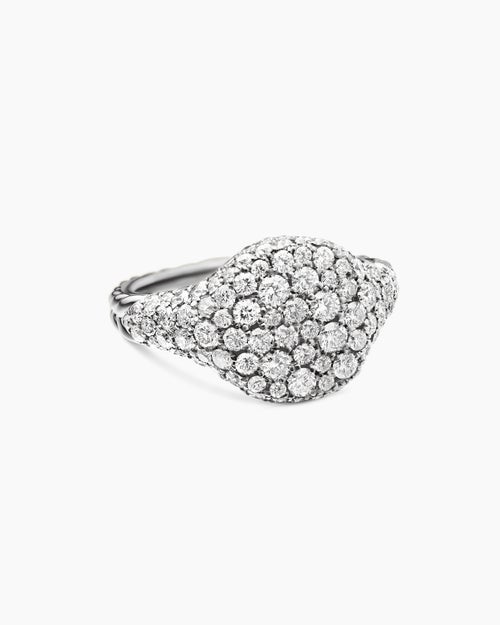 Womens Pavé Pinky Ring in 18K White Gold with Diamonds, 10mm