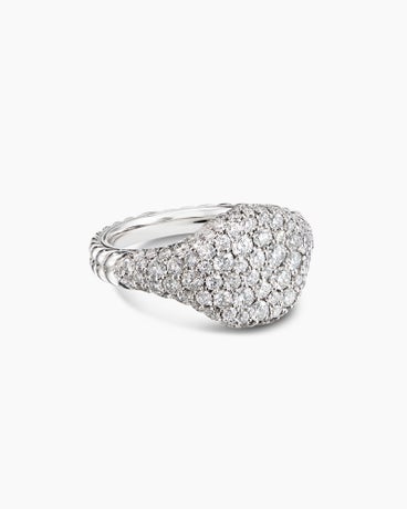 Chevron Pinky Ring in 18K White Gold with Diamonds, 10mm