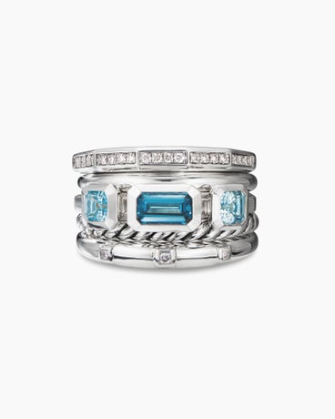 Stax Five Row Ring in Sterling Silver with Hampton Blue Topaz and Diamonds, 15mm