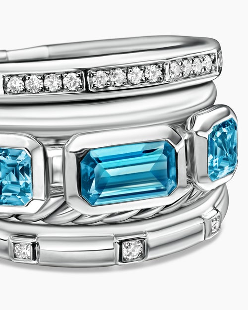 Womens Stax Five Row Ring in Sterling Silver with Diamonds, 15mm