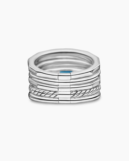 Womens Stax Five Row Ring in Sterling Silver with Diamonds, 15mm