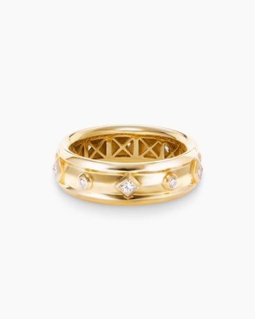 Modern Renaissance Band Ring in 18K Yellow Gold with Diamonds, 6.6mm