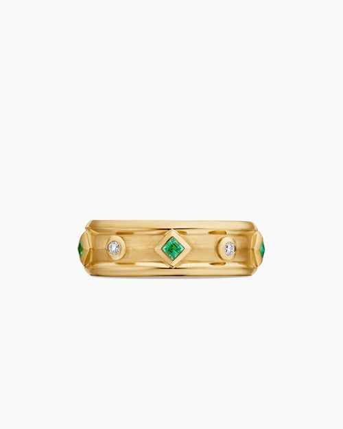 Womens Modern Renaissance® Band Ring in 18ct Yellow Gold with Emeralds and Diamonds, 6.6mm