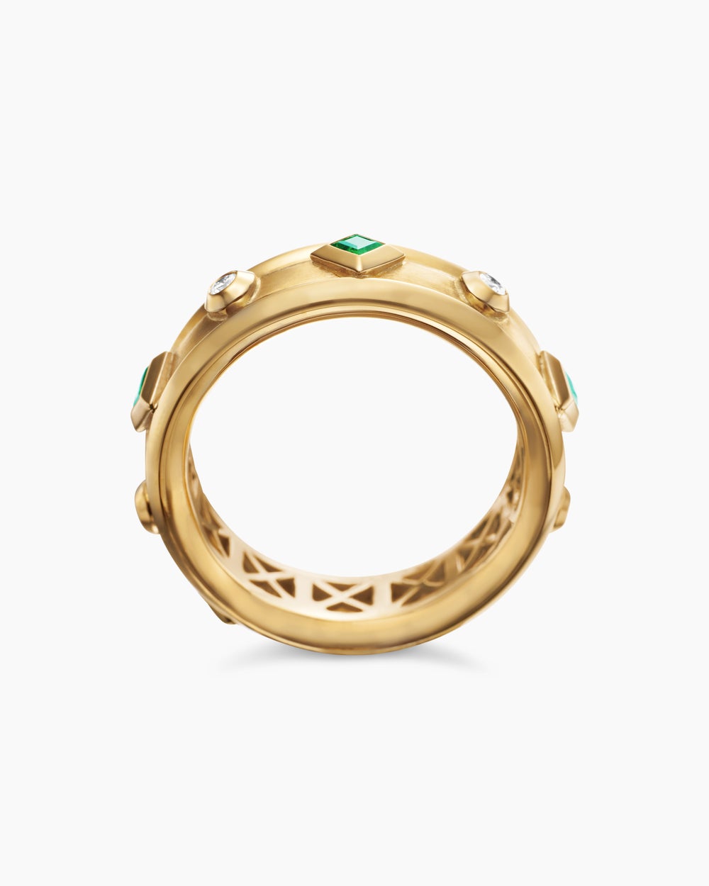 Anneau Modern Renaissance® en or jaune 18 carats avec émeraudes et diamants, 6,6 mm femme