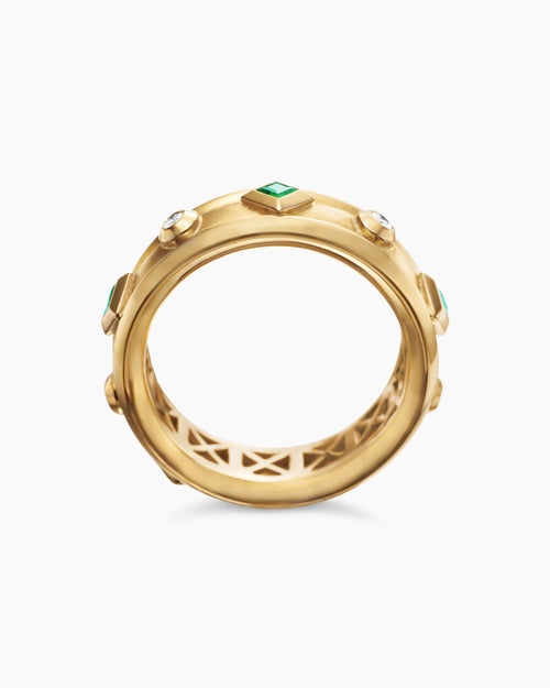 Womens Modern Renaissance® Band Ring in 18ct Yellow Gold with Emeralds and Diamonds, 6.6mm