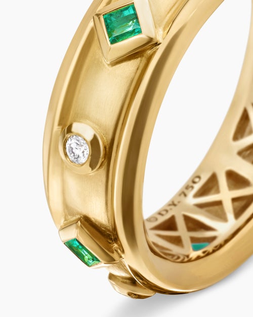 Womens Modern Renaissance® Band Ring in 18ct Yellow Gold with Emeralds and Diamonds, 6.6mm