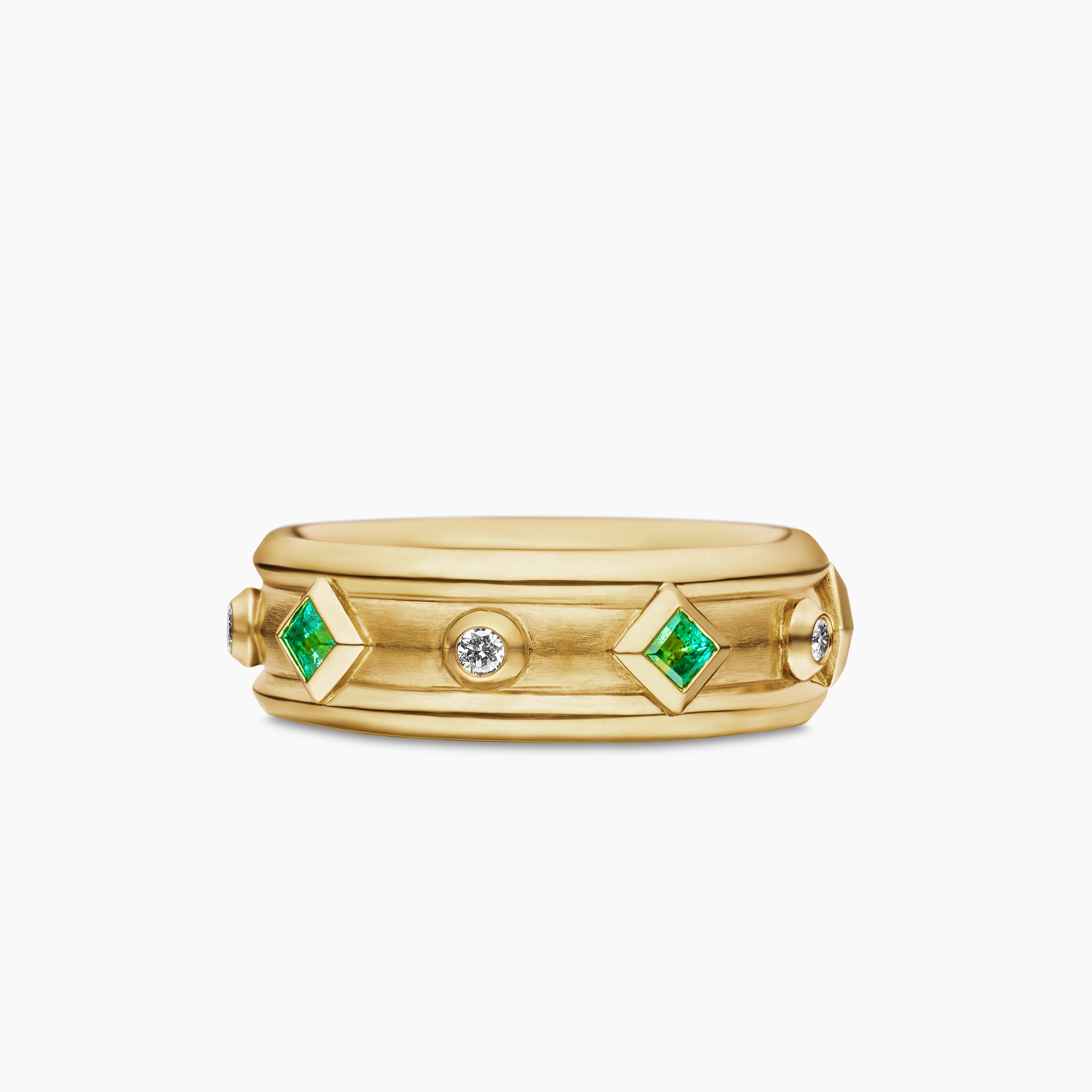 Womens Modern Renaissance&reg; Band Ring in 18K Yellow Gold with Emeralds and Diamonds, 6.6mm
