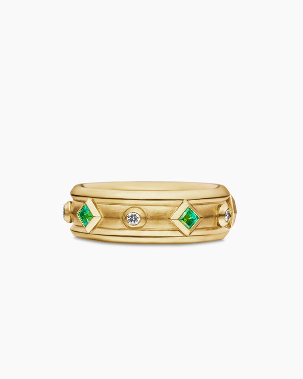 Modern Renaissance® Band Ring in 18K Yellow Gold with Emeralds and Diamonds, 6.6mm
