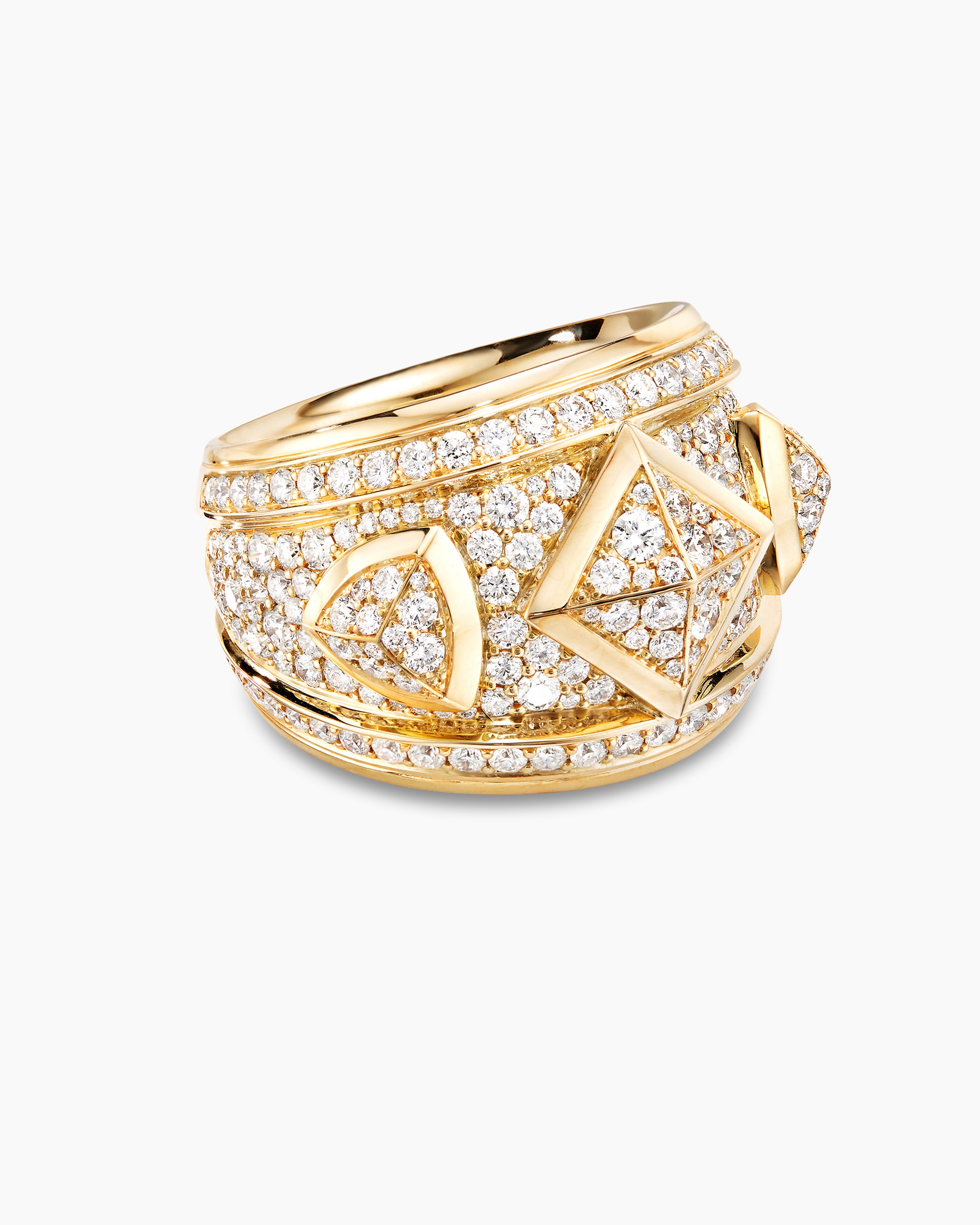 Modern Renaissance Ring in 18K Yellow Gold with Diamonds, 18.6mm