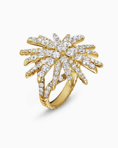 Womens Starburst Ring in 18K Yellow Gold with Diamonds, 28mm